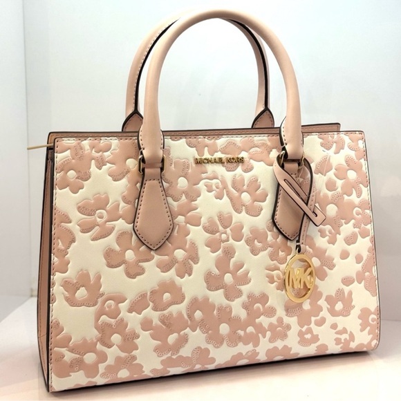 Michael Kors Sheila Medium Sequined Floral Satchel Bag Powder Blush Multi - Picture 5 of 12